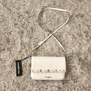 Karl‎ Lagerfeld Paris Elsa Scalloped Flap Pearl Detail Crossbody Bag in Ivory